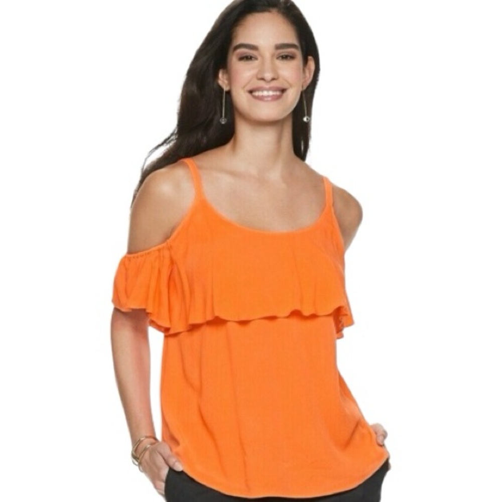 NWT Apt. 9 Orange Cold Shoulder Ruffle Cami Top Size M
